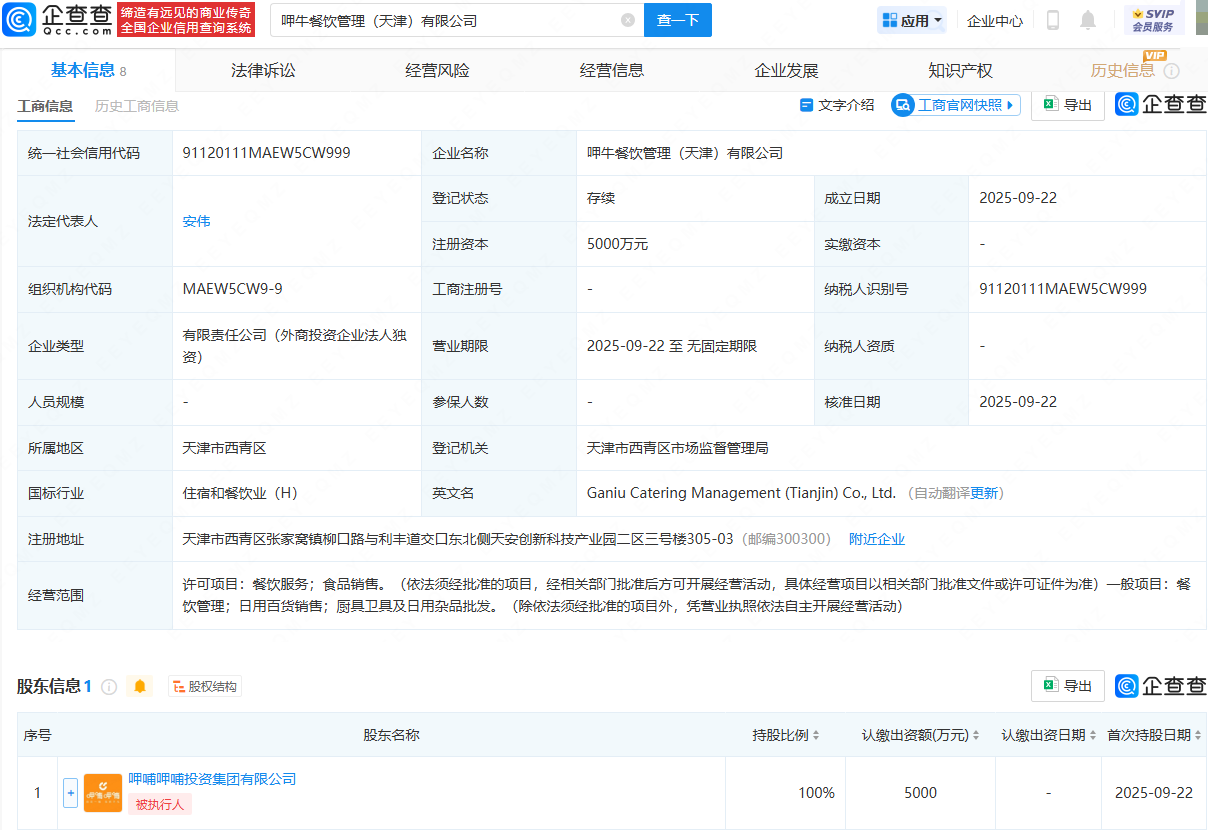 呷哺呷哺天津設立新公司，注資5000萬拓展廚具衛具及日用雜品批發業務